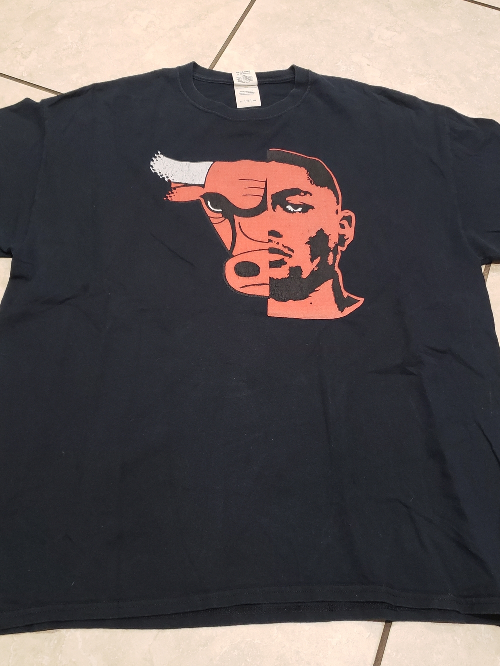 Chicago Bulls..Men's Black Graphic Tee with Orange Face Print